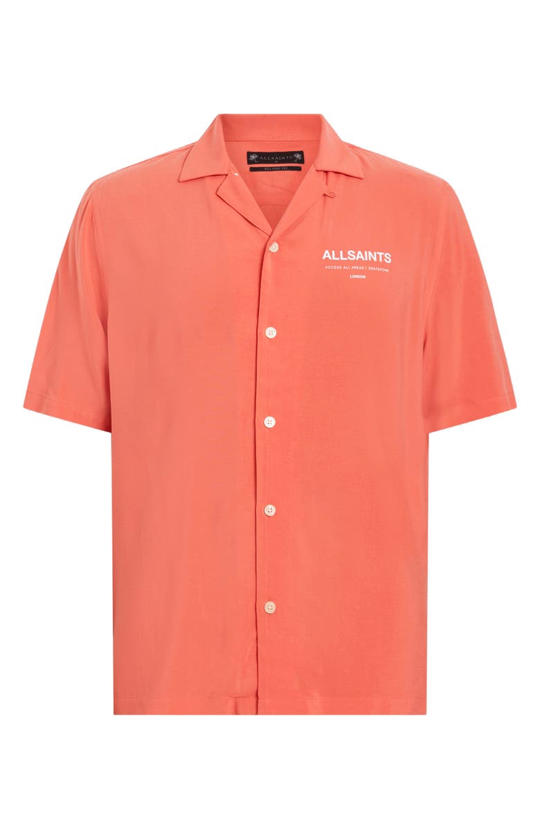 AllSaints Access Short Sleeve Graphic Camp Shirt, Alternate, color, Sunburnt Orange