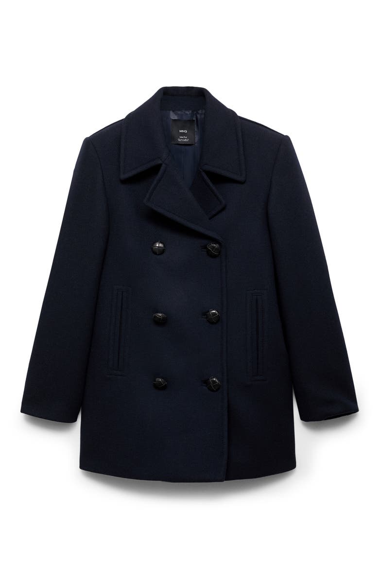 Double Breasted Wool Blend Coat, Alternate, color, DARK NAVY
