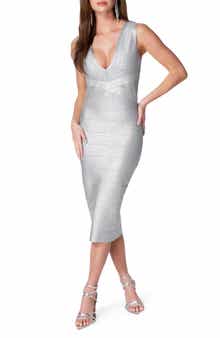bebe Metallic Sleeveless Bandage Body-Con Dress