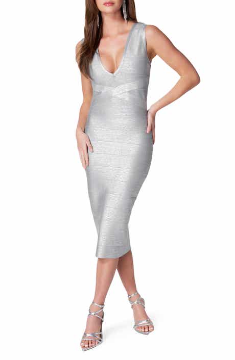 bebe Metallic Sleeveless Bandage Body-Con Dress