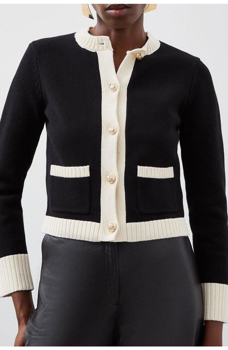 Karen Millen Cotton Cropped Knit Boxy Cardigan, Alternate, color, Mono