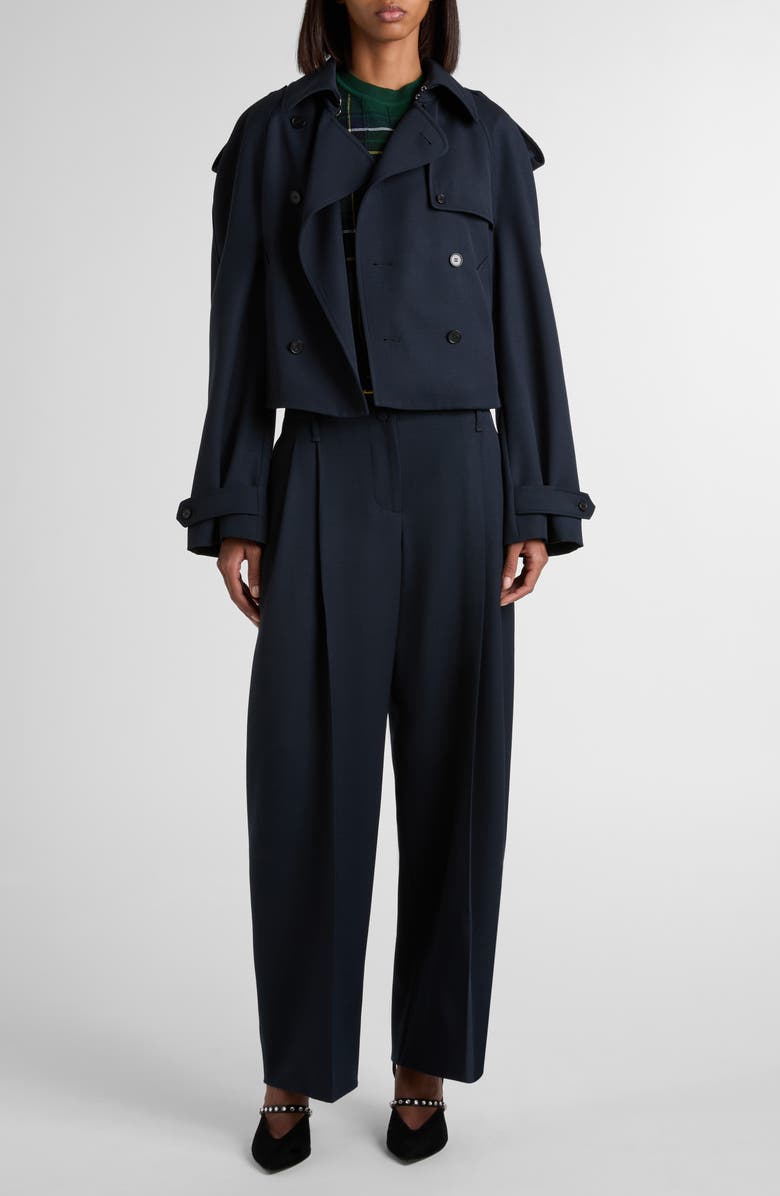 McQueen Double Breasted Wool & Cotton Crop Trench Coat, Alternate, color, Navy