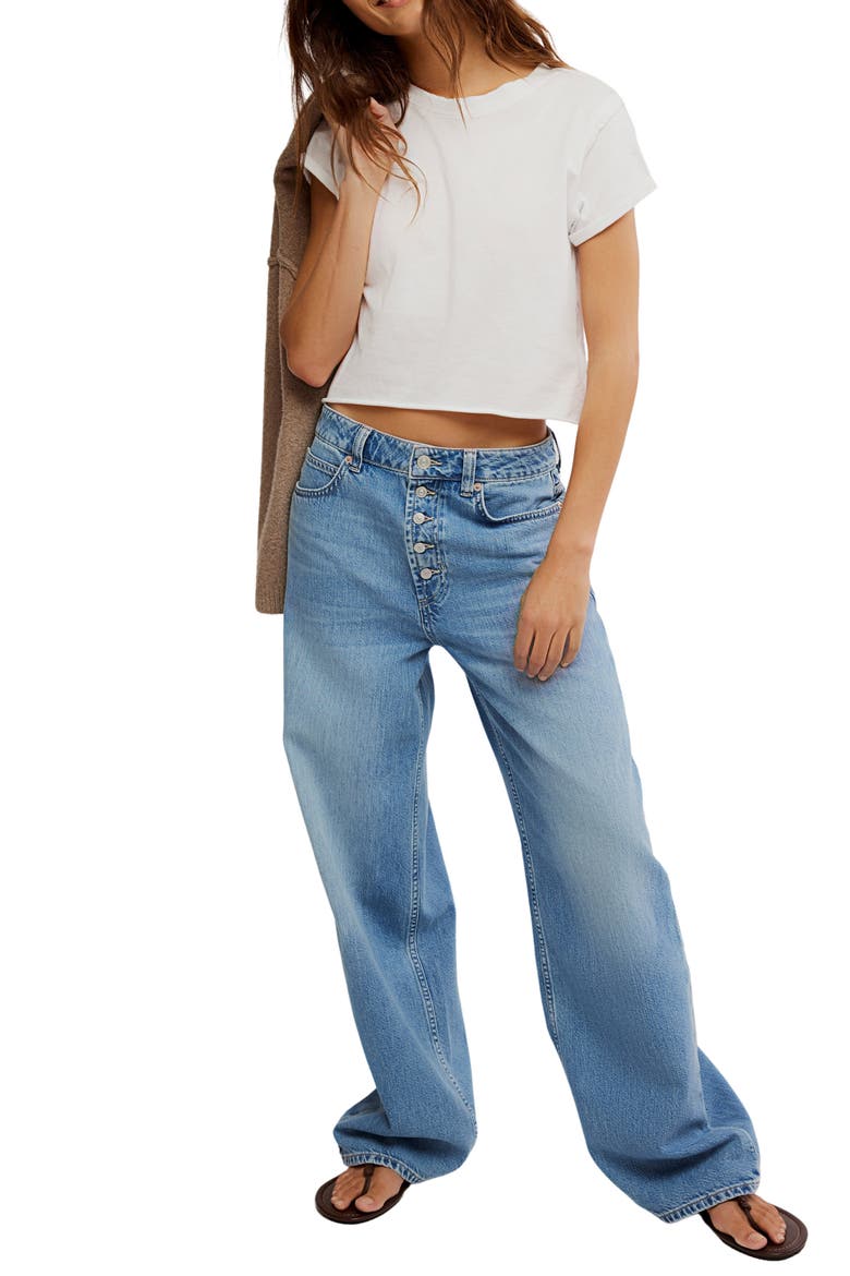 Nia Exposed Button Wide Leg Jeans, Alternate, color, FRIDAY