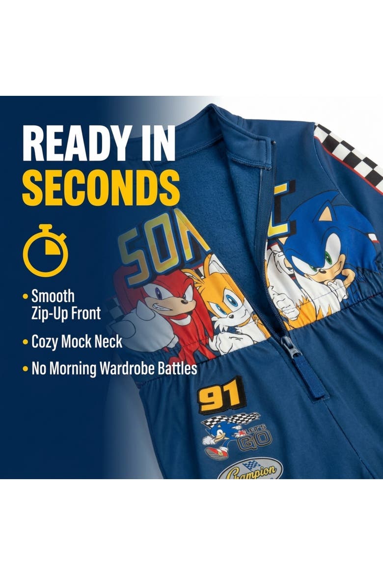 Sonic the Hedgehog Racing One Piece Coverall, Alternate, color, Sonic Navy