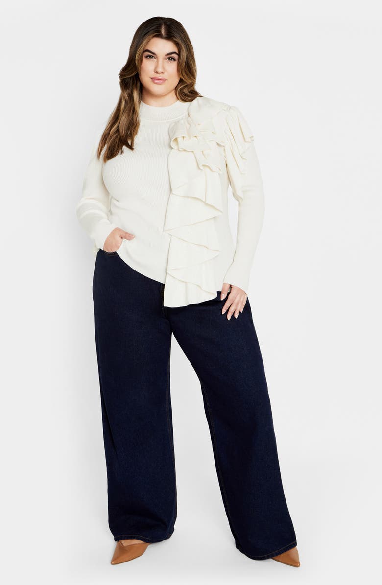 City Chic Helen Ruffle Knit Top, Alternate, color, Ivory