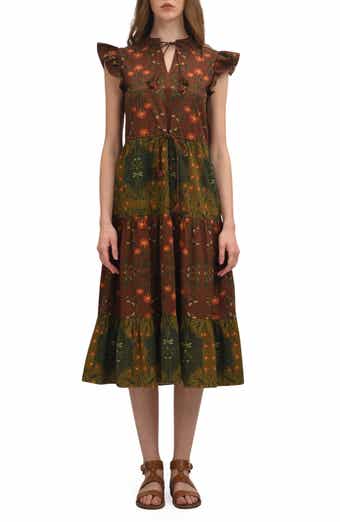 Celina Moon Woodland Floral Long Sleeve Midi Dress