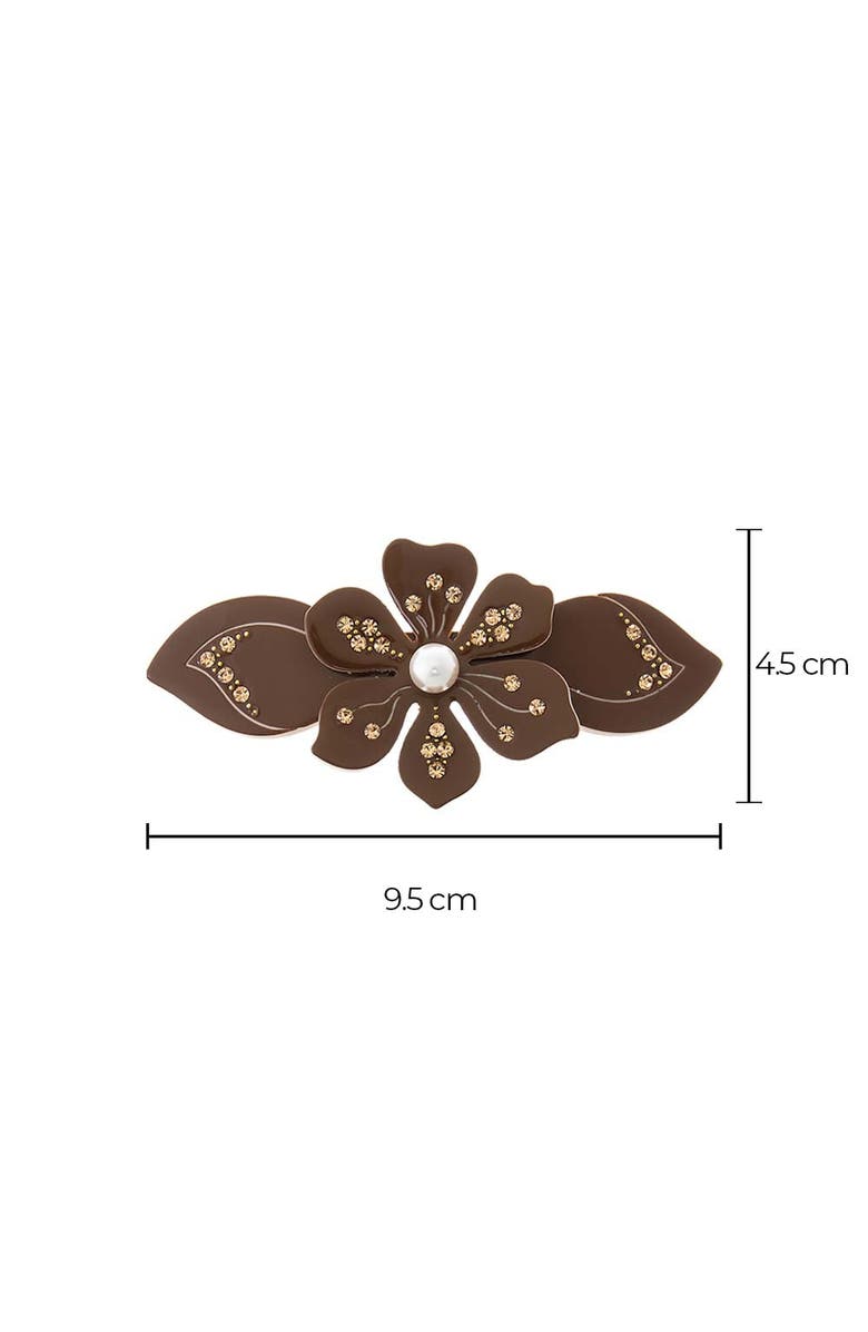 BY ADINA EDEN Colored Rhinestone & Pearl Center Flower Hair Barrette, Alternate, color, Brown