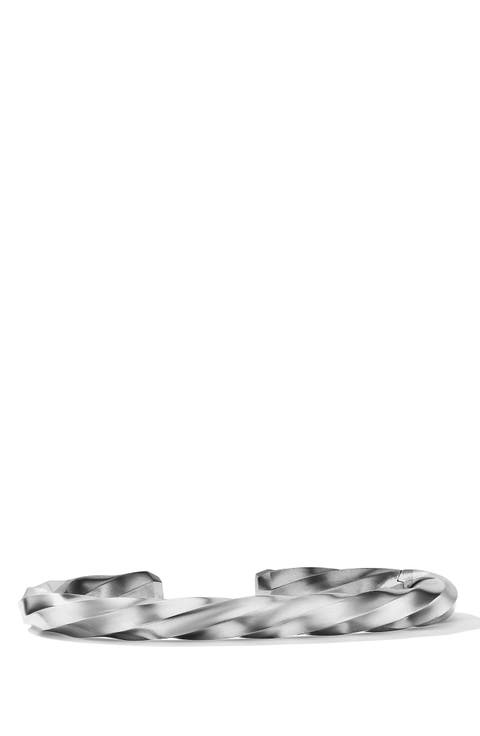 Men's Cable Edge® Cuff Bracelet in Sterling Silver with Black Diamonds, 8mm