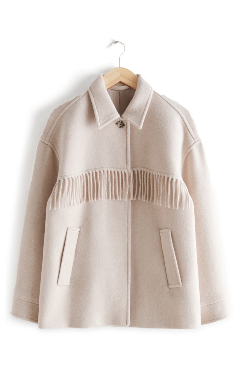 & Other Stories Oversize Wool Blend Fringe Jacket, Alternate, color,