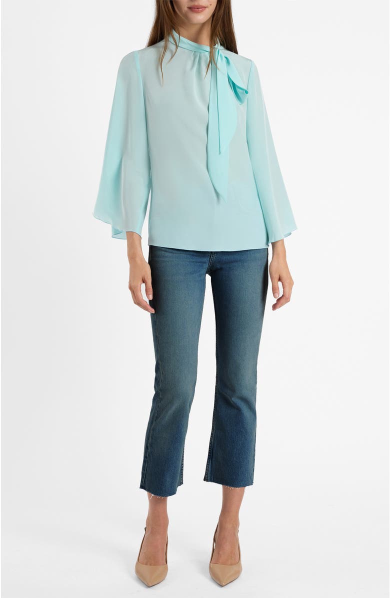 Santorelli Lena Tie Neck Blouse in Silk Crepe De Chine, Alternate, color, Sky Blue