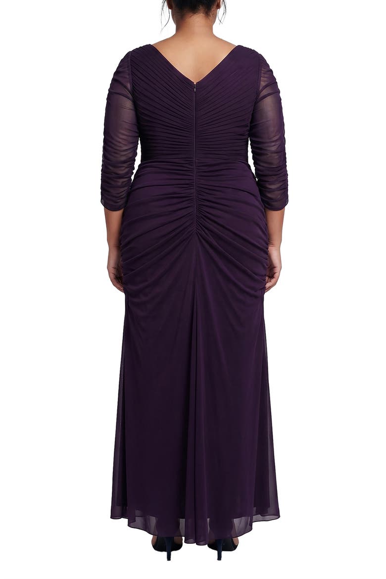 Pleated Chiffon Gown, Alternate, color, EGGPLANT