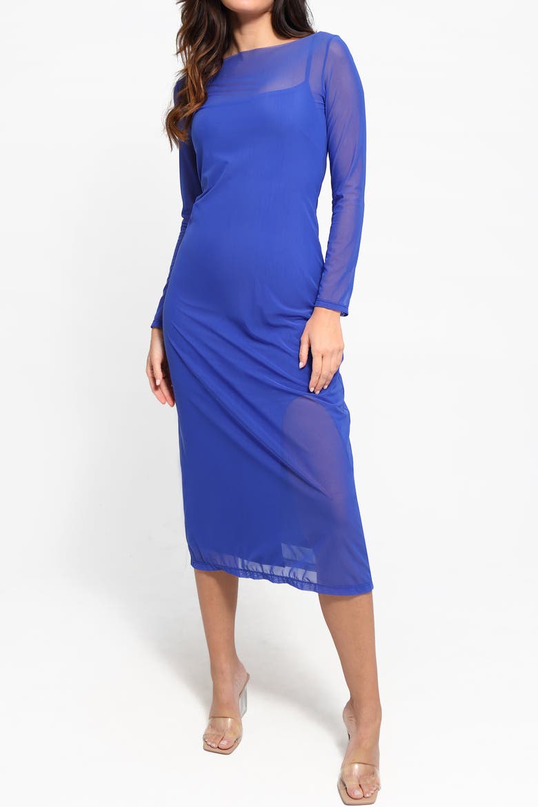 Shapewear Slimming Midi Work Dress and Sheer Mesh Overlay Set, Alternate, color, Royal Blue