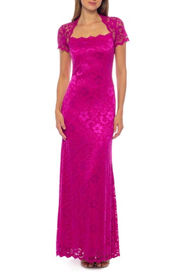 Shop Marina Lace Gown In Fuchsia