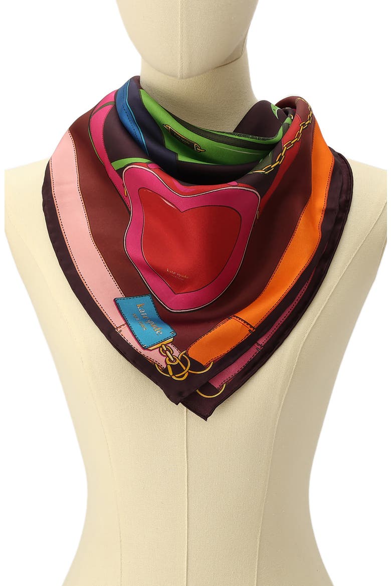 bag print square silk bandana scarf, Alternate, color, RED MULTI