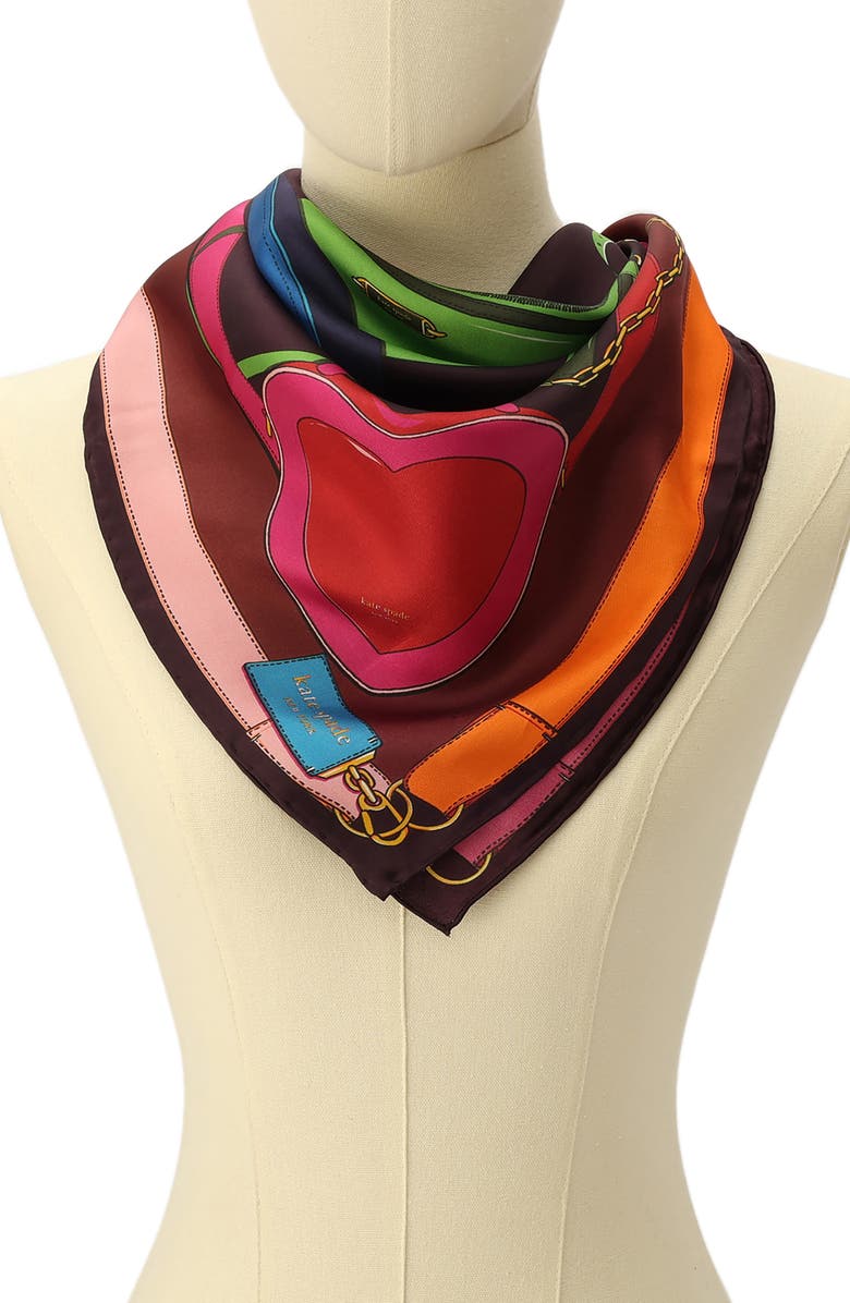 Kate Spade New York bag print square silk bandana scarf, Alternate, color,