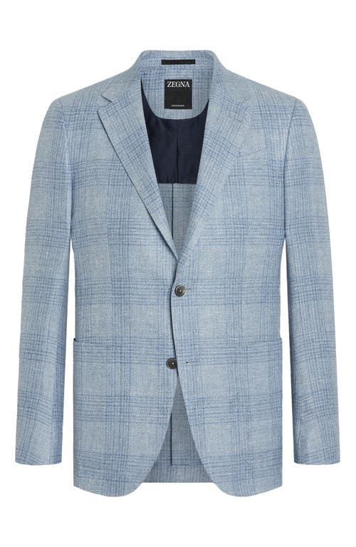 Zegna Crossover Plaid Linen, Wool & Silk Sport Coat In Blue Ckeck