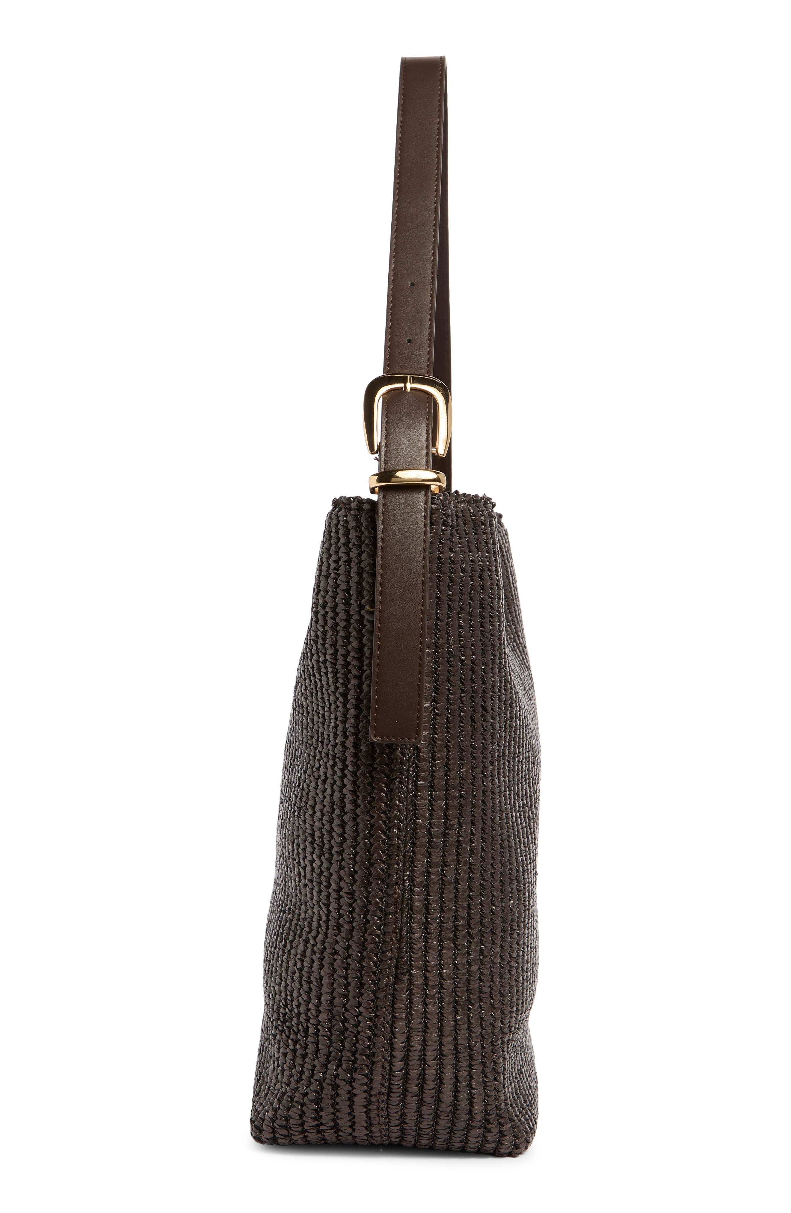 URBAN EXPRESSIONS HANDBAGS Woven Straw Shoulder Bag, Alternate, color, Coffee