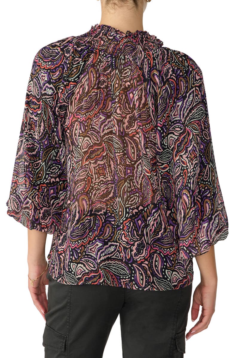 Sanctuary Paisley Print Smocked Neck Top, Alternate, color, Royal Pais