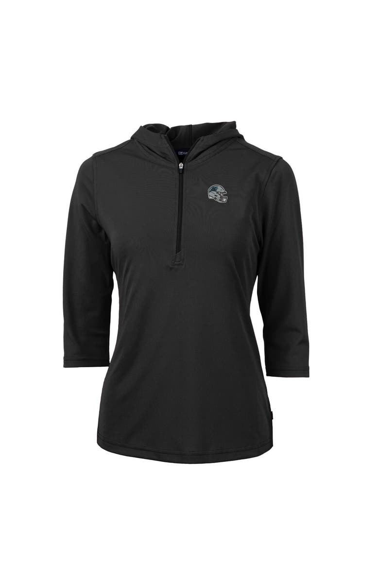 Cutter & Buck Women's Cutter & Buck  Black Carolina Panthers Helmet Logo DryTec Virtue Eco Pique Recycled 3/4-Sleeve Half-Zip Pullover Hoodie, Alternate, color, 