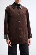 Lafayette 148 New York Leather Trim Cotton Stretch Corduroy Car Coat