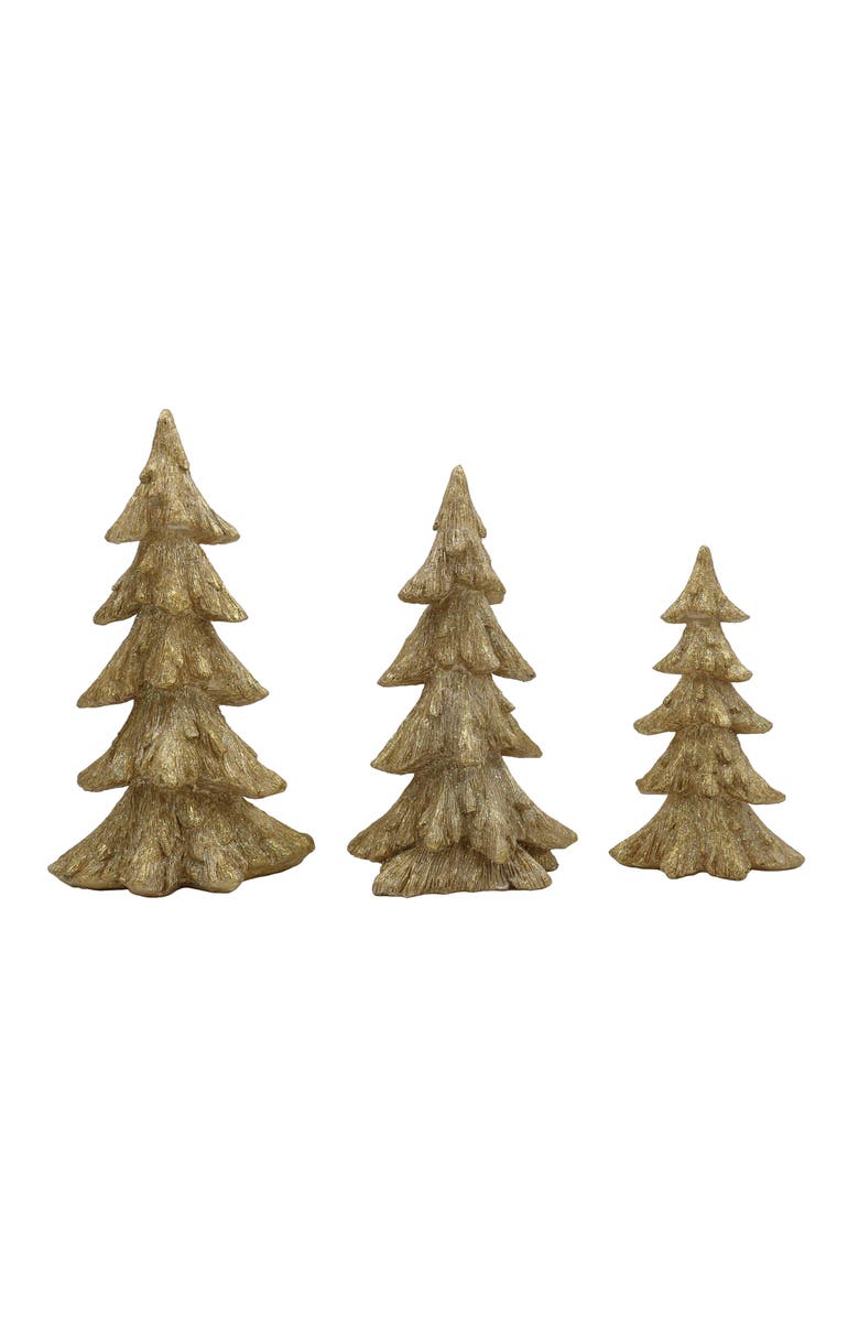 Transpac Set of 3 Gold Resin Tree Sculptures Elegant Holiday Decor, Main, color, Gold