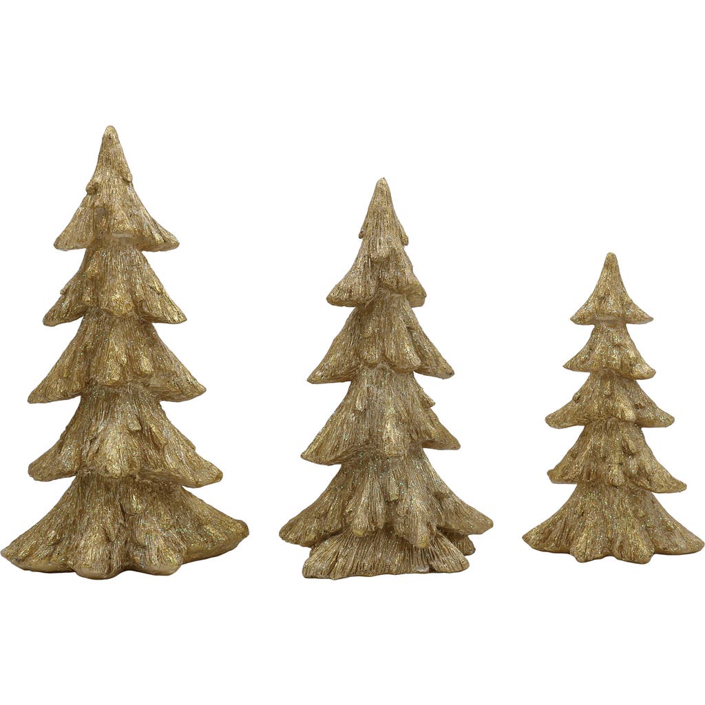 Transpac Set Of 3 Gold Resin Tree Sculptures Elegant Holiday Decor