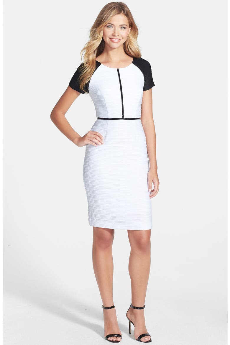 Nue by Shari Colorblock Ottoman Knit Sheath Dress, Alternate, color, BLACK/ WHITE