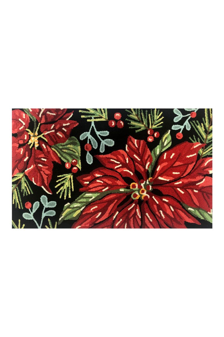 Poinsettia Floral Indoor/Outdoor Doormat, Main, color, BLACK RED GREEN