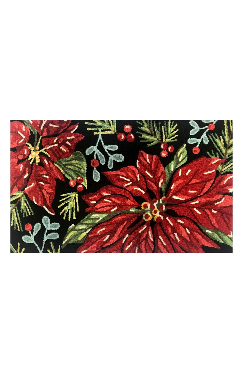 R16 HOME Poinsettia Floral Indoor/Outdoor Doormat, Main, color, Black Red Green