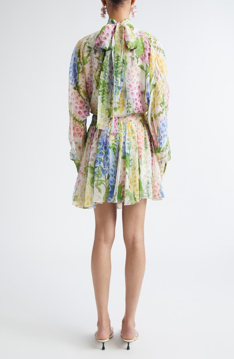 Oscar de la Renta Foxglove Long Sleeve Silk Chiffon Dress, Alternate, color, White Multi