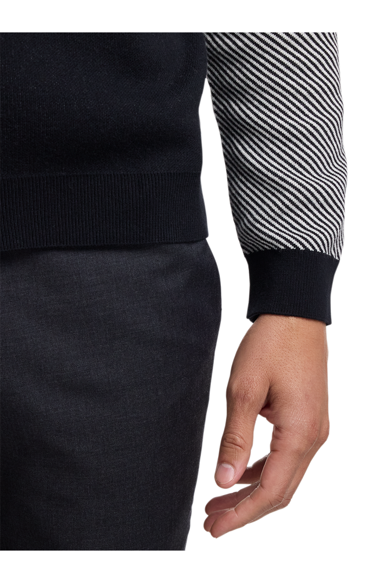 Cotton Full Zip Mock Neck Sweater, Alternate, color, BLACK/WHITE GLEN PLAID