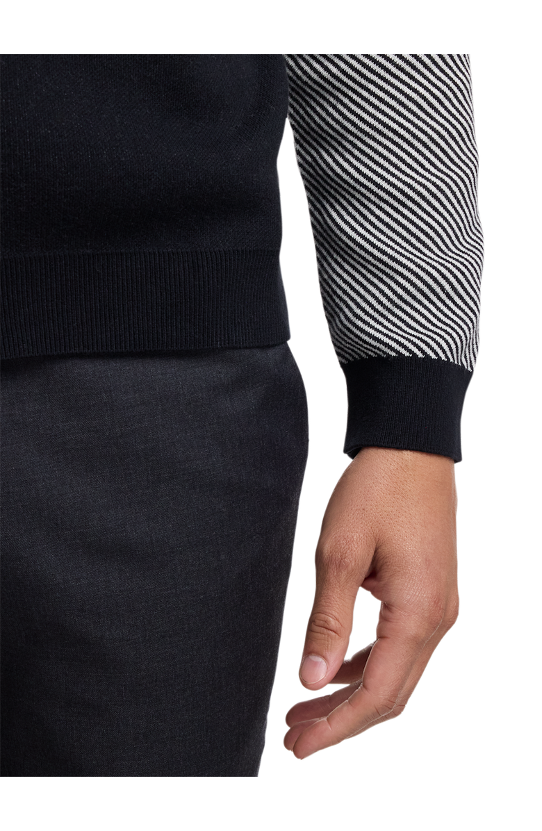 Paul Fredrick Cotton Full Zip Mock Neck Sweater, Alternate, color, Black/White Glen Plaid