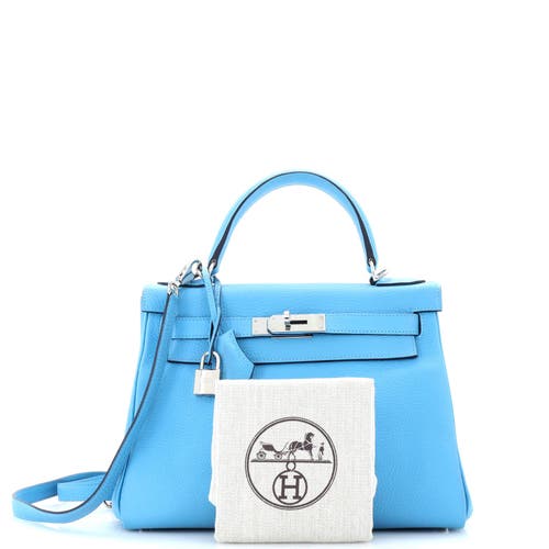 Pre-owned Hermes Hermes Kelly Handbag Blue Clemence With Palladium Hardware 28