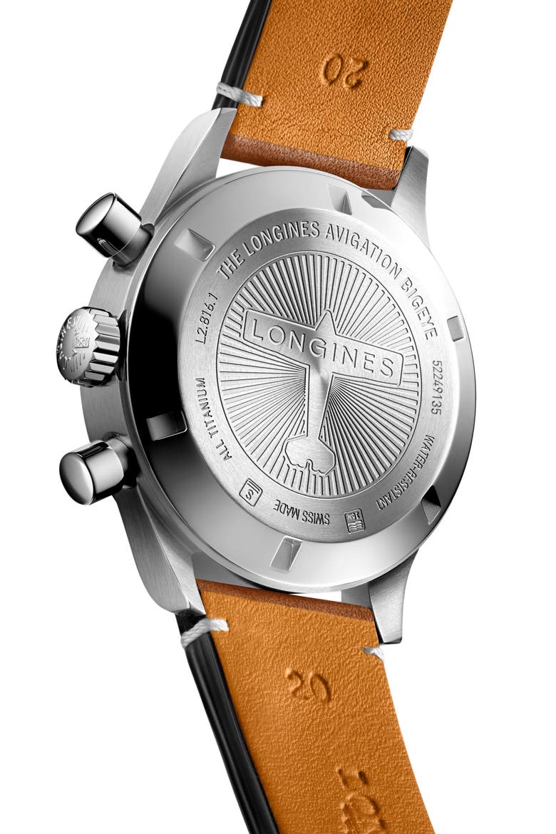 Aviation BigEye Automatic Chronograph Leather Strap Watch, 41mm, Alternate, color, PETROLEUM