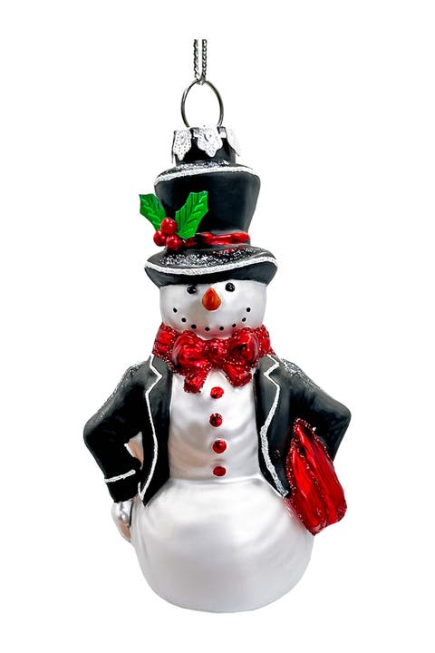 Dapper Top Hat Snowman Glass Ornament
