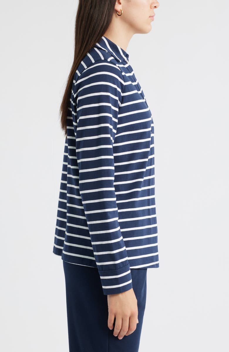 Caslon<sup>®</sup> Long Sleeve Knit Johnny Collar Top, Alternate, color, Navy- White Josephine Stripe
