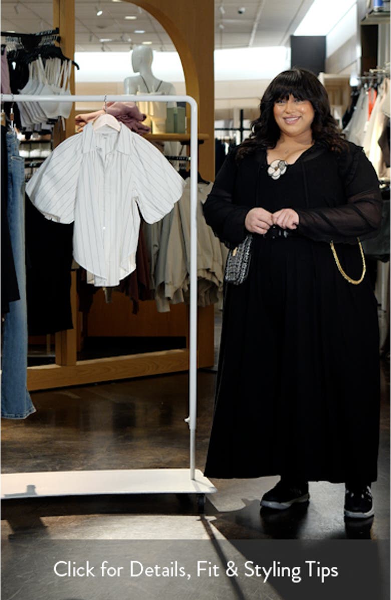 Stripe Shirred Bubble Sleeve Button-Up Shirt, sales video thumbnail