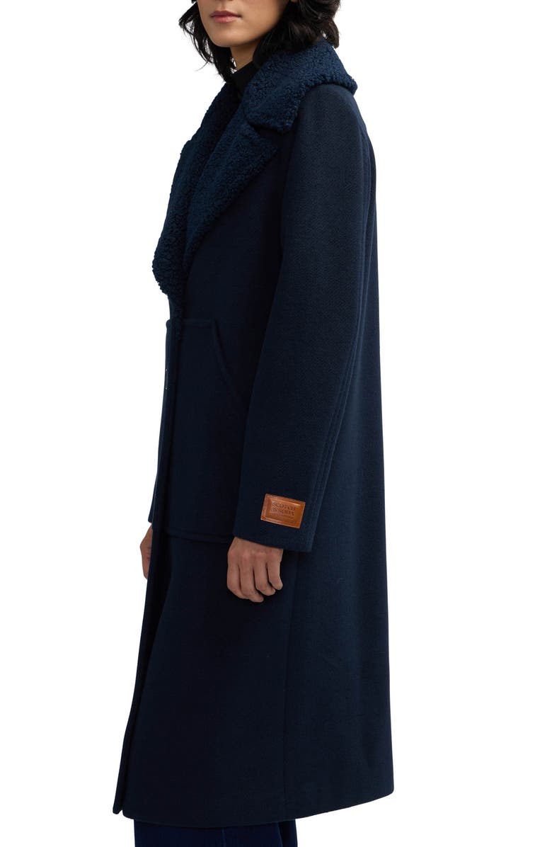 Scotch & Soda Alida Faux Shearling Collar Overcoat, Alternate, color, Night