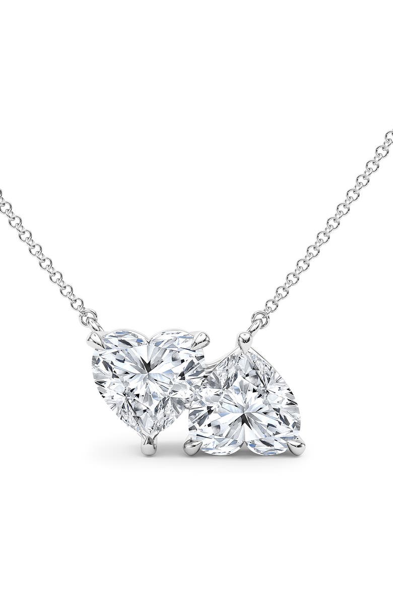 HauteCarat Lab Grown Diamond Twin Heart Pendant Necklace, Alternate, color, 
