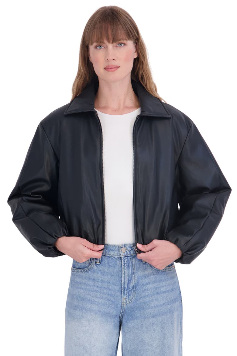 Faux Leather Bomber Jacket, Alternate, color, BLACK