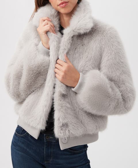 Ladies grey fur jacket best sale