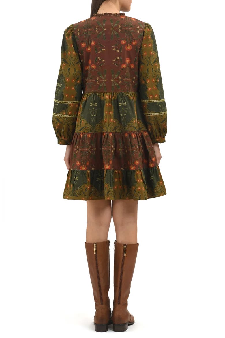 Floss Floral Long Sleeve Cotton Minidress, Alternate, color, GREEN