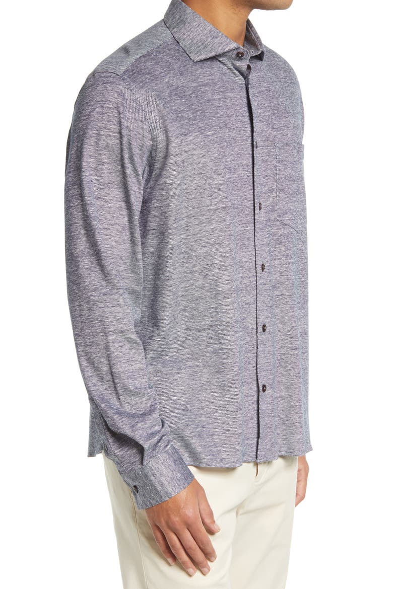 Mitre Knit Linen & Cotton Button-Up Shirt, Alternate, color, NAVY