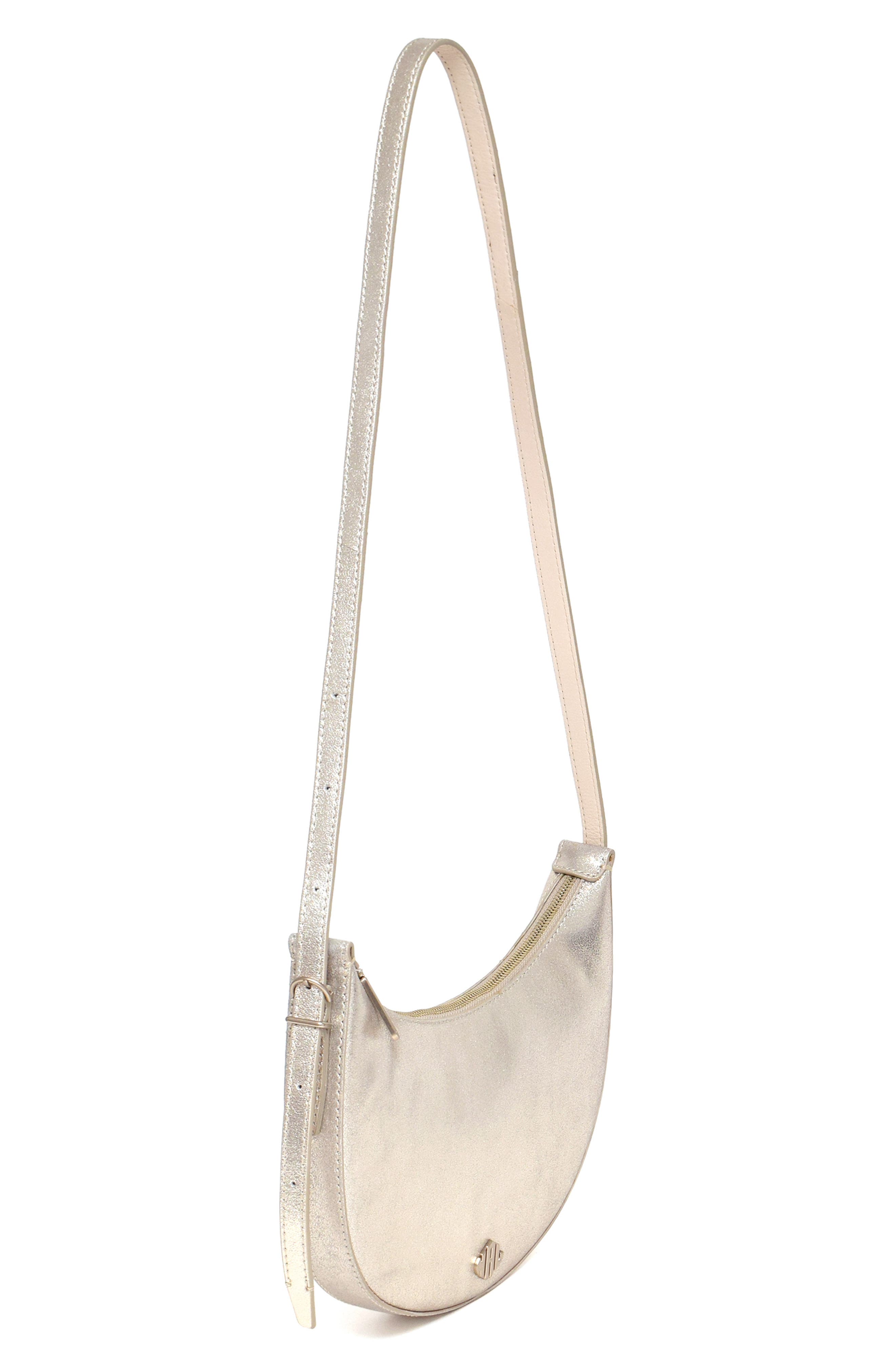 New Amsterdam Leatherworks Silas Metallic Crossbody Bag, Alternate, color, Champagne