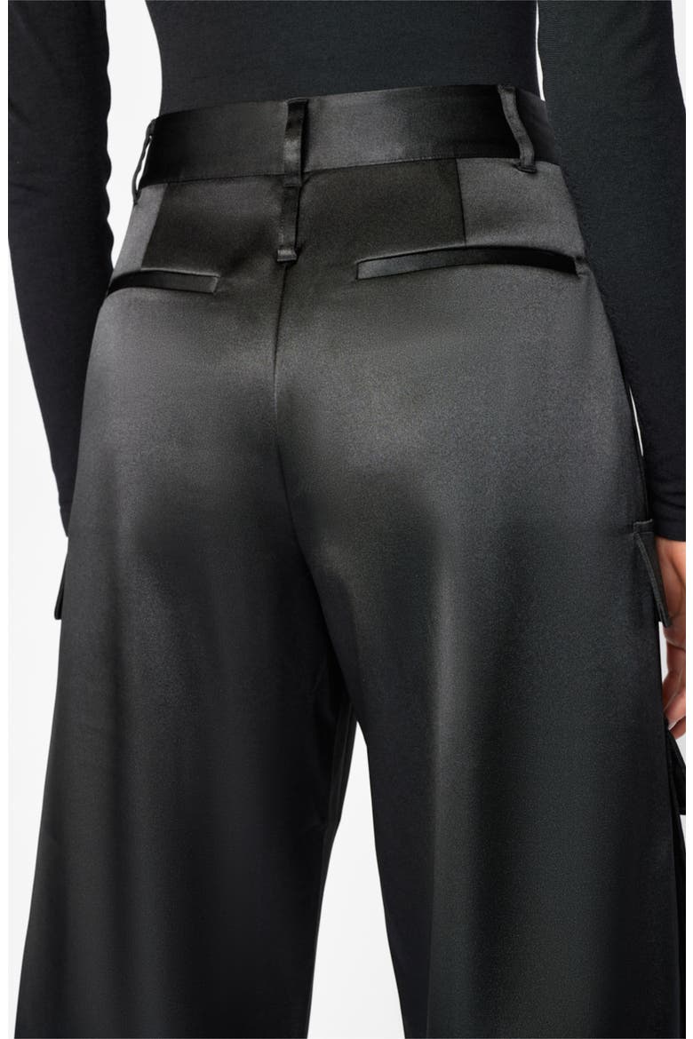 Relaxed Fit Straight Leg Satin Cargo Pants, Alternate, color, NOIR