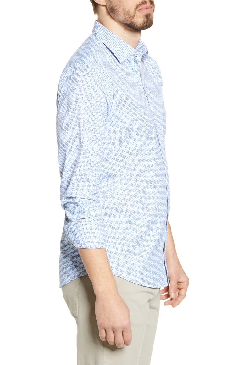 Bugatchi Shaped Fit Print Button-Up Performance Shirt, Alternate, color, 