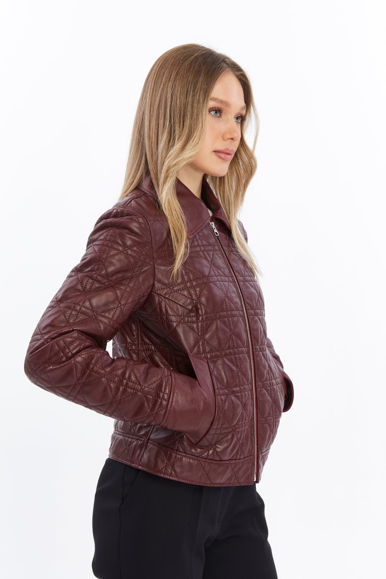 Chloe Quilted Leather Jacket, Alternate, color, Burgundy