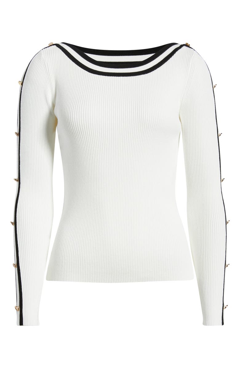 Elie Tahari The Abbie Rib Sweater, Alternate, color, Sky White / Noir