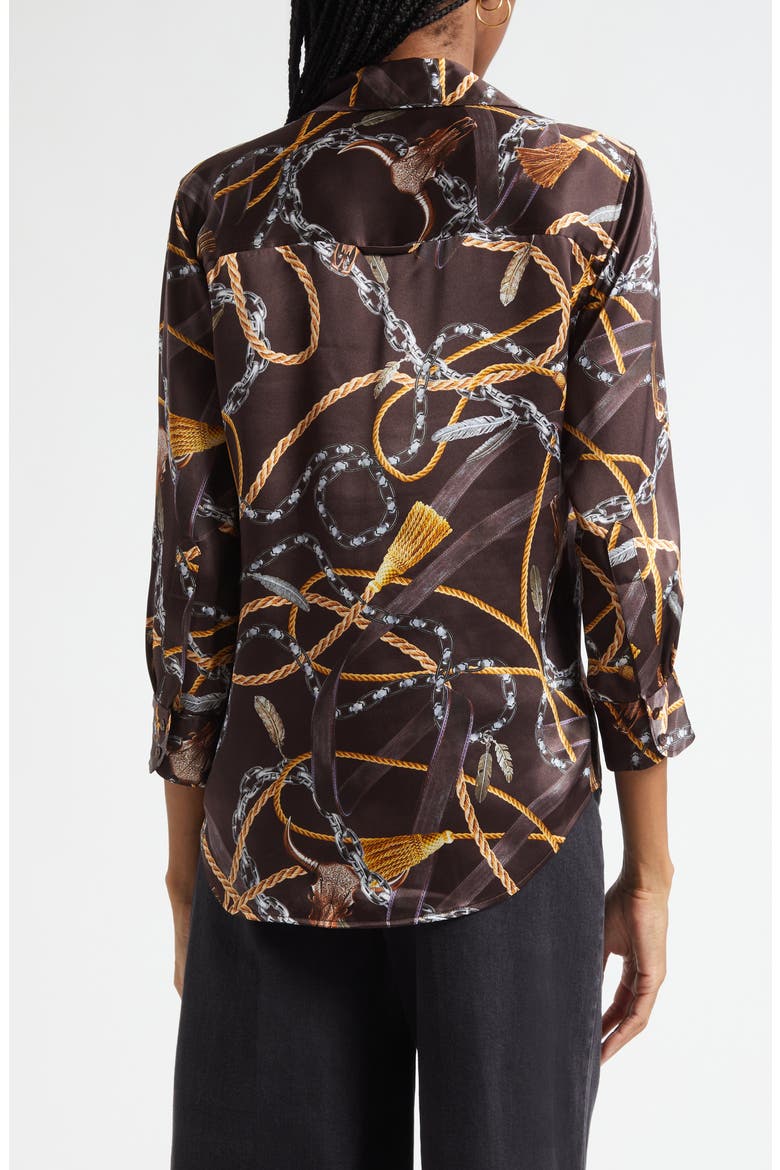 Dani Western Chain Print Silk Button-Up Shirt, Alternate, color, BROWN MULTI CHAIN