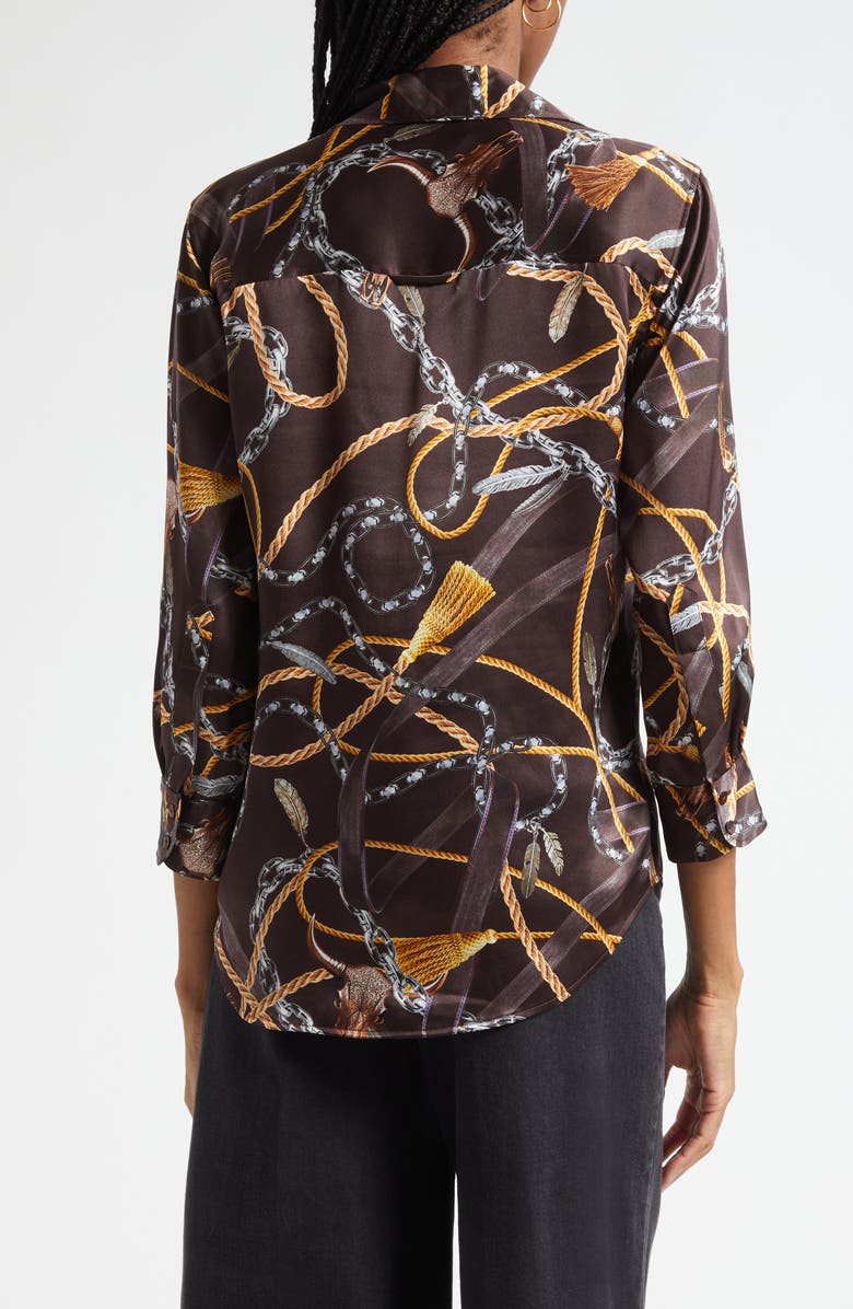L'AGENCE Dani Western Chain Print Silk Button-Up Shirt, Alternate, color, Brown Multi Chain